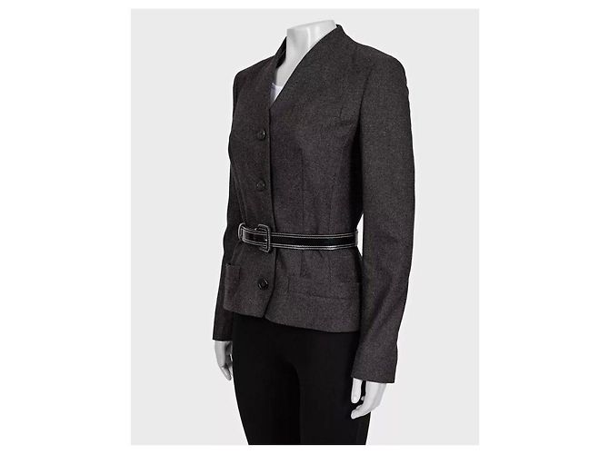 Christian Dior Gray Wool Angora Fitted Jacket Sz.38 Pre-owned - view 2