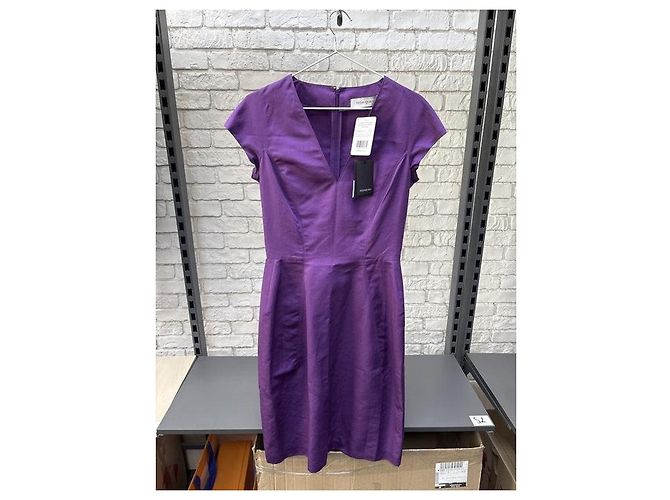 Yves Saint Laurent Abito Aderente Vintage YSL in Cotone e Seta Viola NWT FR 38 M Usato - vista 8
