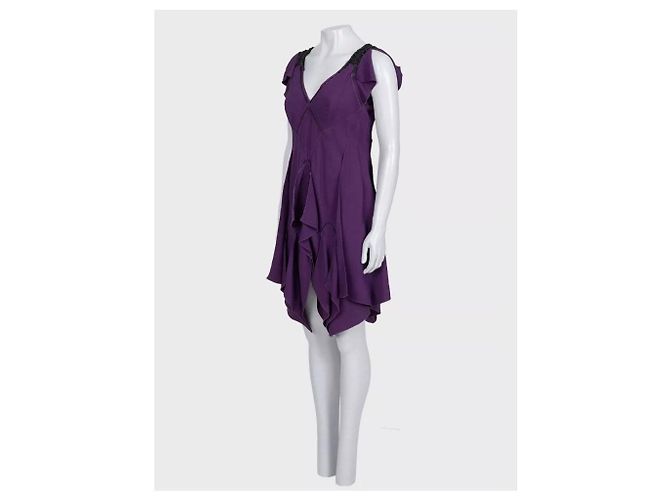 Vestido drapeado asimétrico morado Louis Vuitton - Talla M de segunda mano - vista 2
