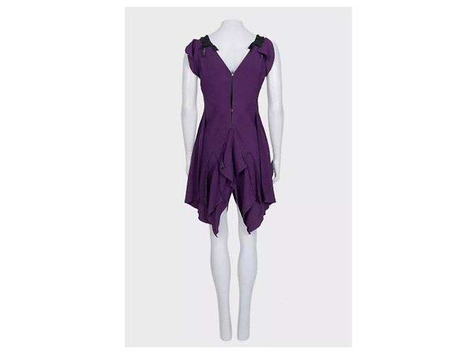 Vestido drapeado asimétrico morado Louis Vuitton - Talla M de segunda mano - vista 3