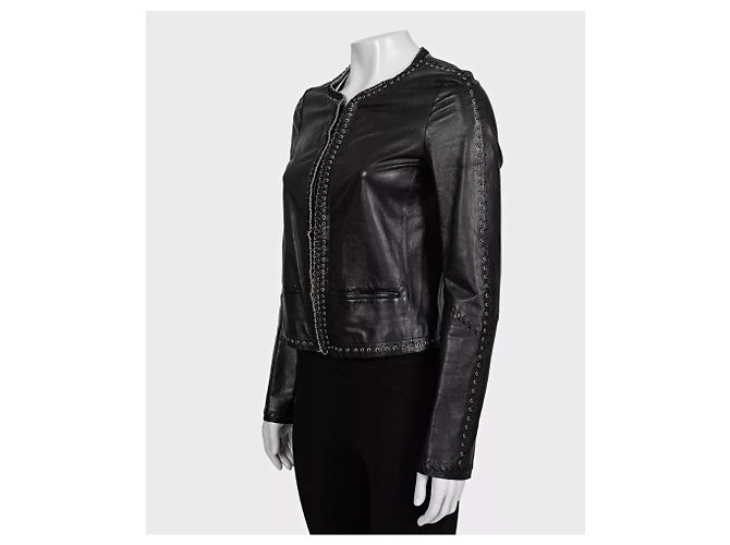 Giacca cropped in pelle nera con lacci Roberto Cavalli IT 42/M usata - vista 2