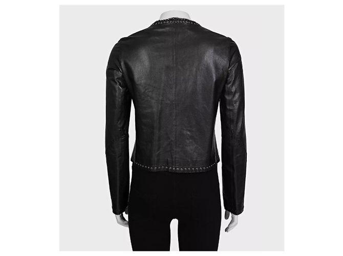 Giacca cropped in pelle nera con lacci Roberto Cavalli IT 42/M usata - vista 3