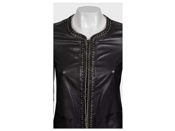 Giacca cropped in pelle nera con lacci Roberto Cavalli IT 42/M usata - vista 4