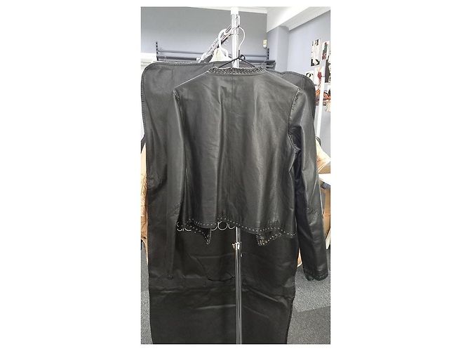 Giacca cropped in pelle nera con lacci Roberto Cavalli IT 42/M usata - vista 5