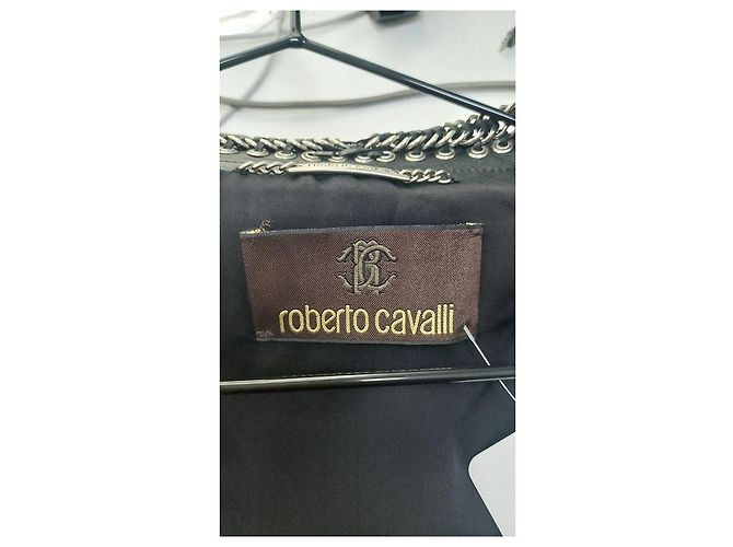 Giacca cropped in pelle nera con lacci Roberto Cavalli IT 42/M usata - vista 6