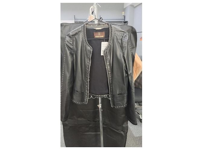 Giacca cropped in pelle nera con lacci Roberto Cavalli IT 42/M usata - vista 9