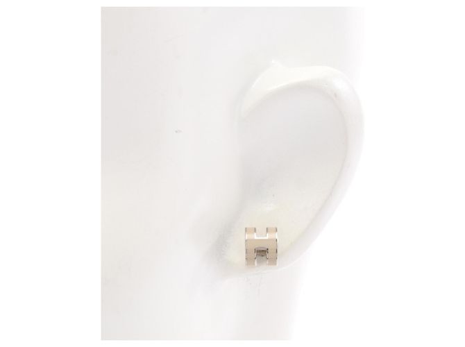 Hermès Hermes Mini Pop H Stud Earrings Ohrringe Silber Beige - Ansicht 4