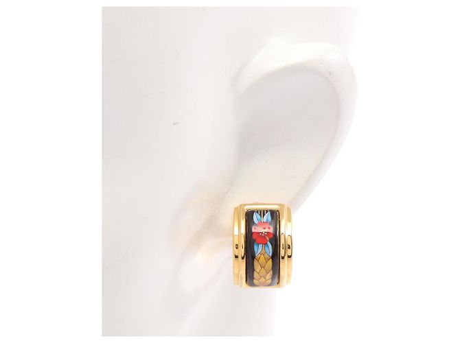 Hermès Hermes Cloisonné Emaille Clip-Ohrringe Schwarz Mehrfarben Golden - Ansicht 4