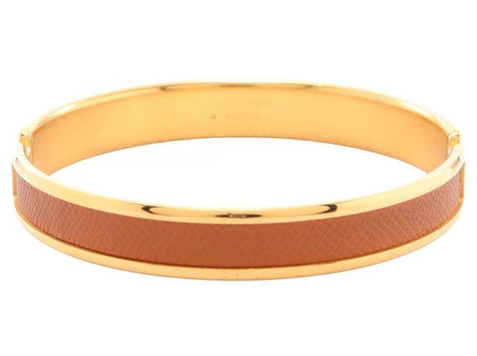 Bracciale Hermès Olympe in Pelle Marrone Oro D'oro - vista 2