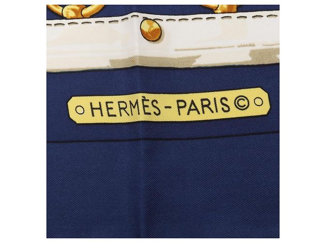 Hermès Foulard Hermes Carre 90 Aux Champs Bianco Giallo Blu navy - vista 2