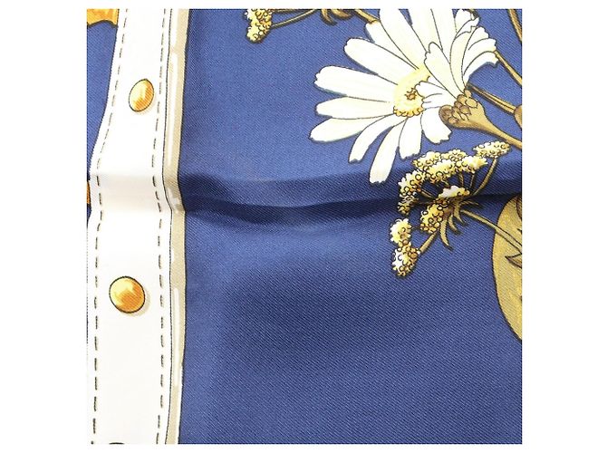 Hermès Foulard Hermes Carre 90 Aux Champs Bianco Giallo Blu navy - vista 6