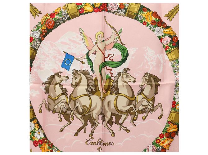 Hermès Hermes Carre 90 Emblemes de l'Europe Schal Pink Mehrfarben Grün - Ansicht 5