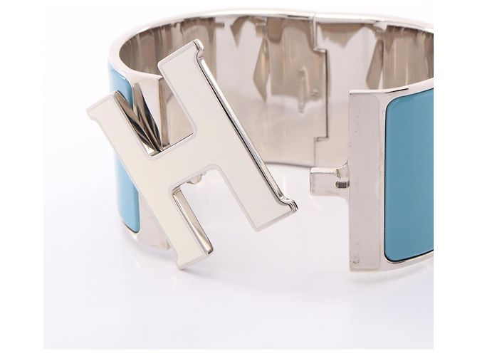 Hermès Bracciale Hermes Clic Clac TGM Argento Bianco Blu - vista 3