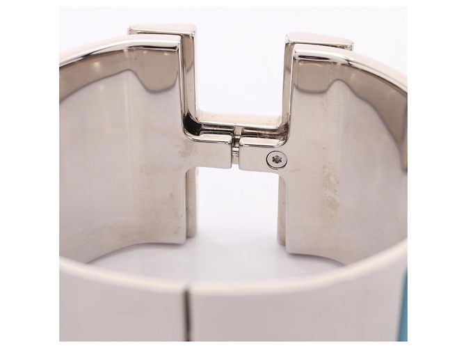 Hermès Bracciale Hermes Clic Clac TGM Argento Bianco Blu - vista 8
