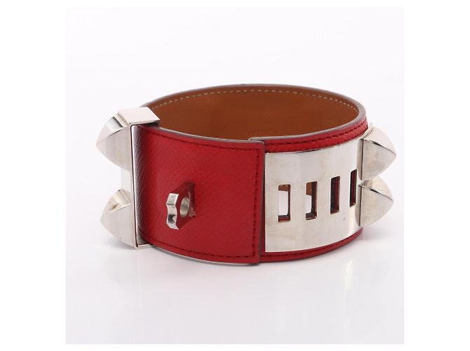 Hermès Hermes Collier de Chien Bangle Prata Vermelho - vista 3