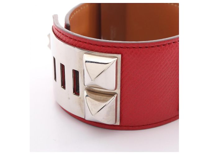 Hermès Hermes Collier de Chien Bangle Prata Vermelho - vista 9