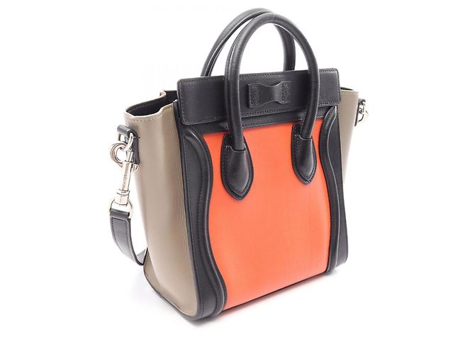 Céline Borsa a mano 2-Way Celine Luggage Nano Shopper Nero Beige Arancione - vista 2