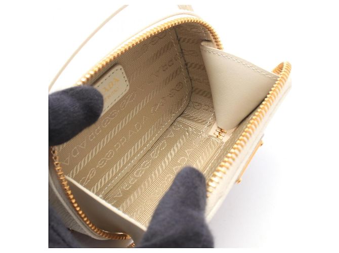 Saffiano Prada Triangle Logo Mini Pouch Schultertasche Weiß - Ansicht 3