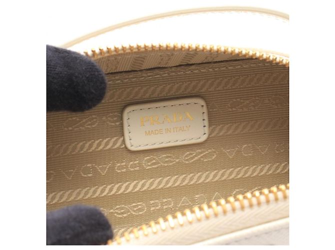 Saffiano Prada Triangle Logo Mini Pouch Schultertasche Weiß - Ansicht 4