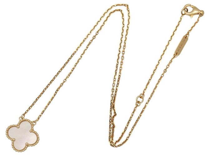Van Cleef & Arpels Vintage Alhambra Halskette aus Perlmutt Weiß Golden - Ansicht 2