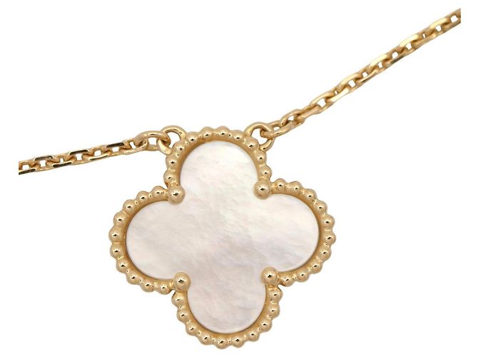 Van Cleef & Arpels Vintage Alhambra Halskette aus Perlmutt Weiß Golden - Ansicht 3