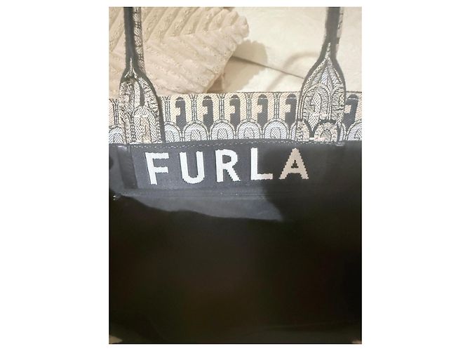 Borsa Tote Furla in Tela Monogram Nero Beige - vista 6