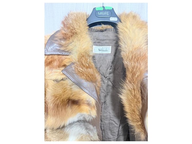 Autre Marque Fuchsfell- und Ledermantel lang Braun - Ansicht 7