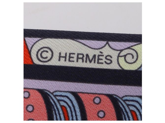 Hermès Hermes Twilly HARNAIS EN ROSACE Scarf Pink Multiple colors Navy blue - view 4