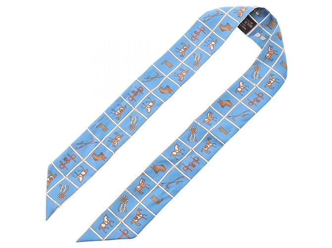 Hermès Hermes Twilly Couvertures et Tenues de Jour Scarf Blu Multicolore - vista 2