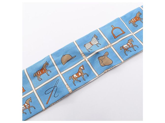 Hermès Hermes Twilly Couvertures et Tenues de Jour Scarf Blu Multicolore - vista 6