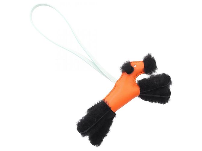 Ciondolo Hermès Buddy Nero Verde Arancione Agneau Milo - vista 2