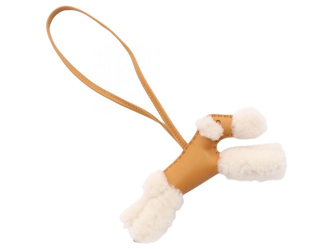 Charm Hermès Buddy Marrone e Bianco in Pelliccia e Agnello - vista 2