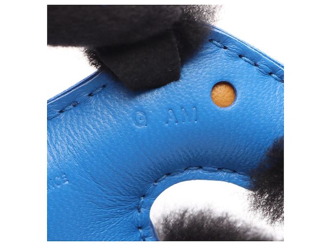 Charm per borsa Hermès Buddy Blu e Marrone in Pelliccia e Agnello - vista 4