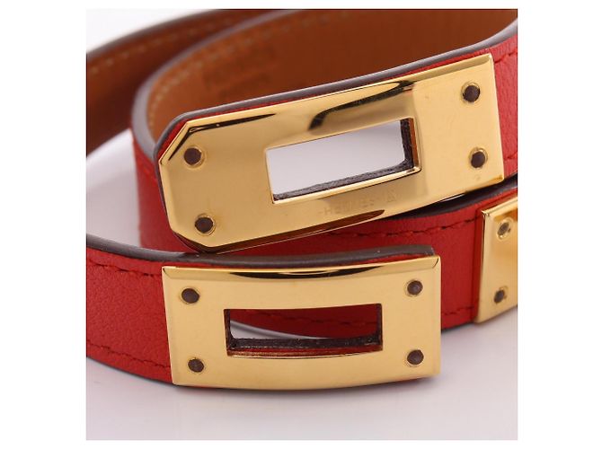 Hermès Bracciale Charm Hermes Mini Kelly Double Tour Rosso D'oro - vista 8