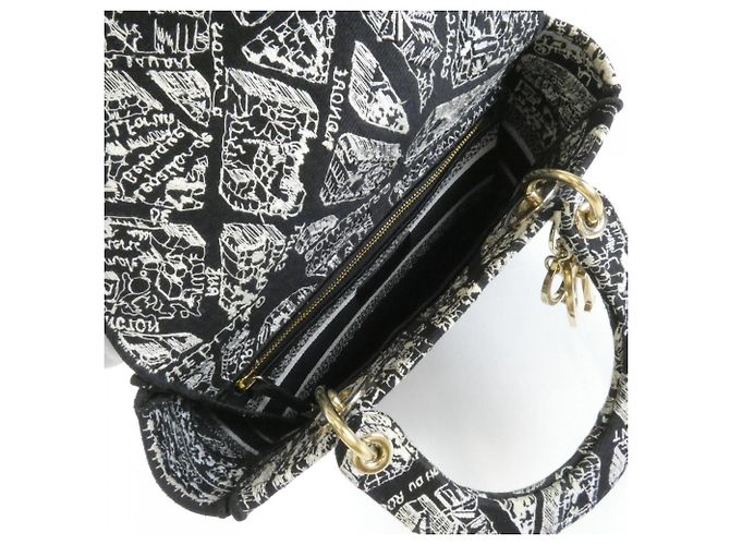 Borsa a mano media Lady D-Lite Christian Dior Plan de Paris Nero Bianco - vista 10