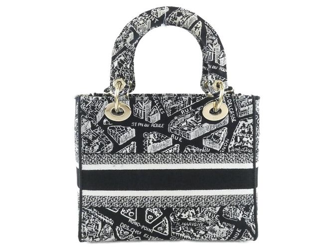 Borsa a mano media Lady D-Lite Christian Dior Plan de Paris Nero Bianco - vista 2