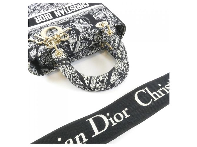 Borsa a mano media Lady D-Lite Christian Dior Plan de Paris Nero Bianco - vista 7