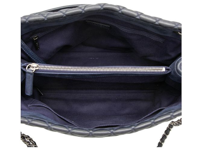 Chanel Matelassé gesteppte Chain Tote Bag Silber Marineblau - Ansicht 4