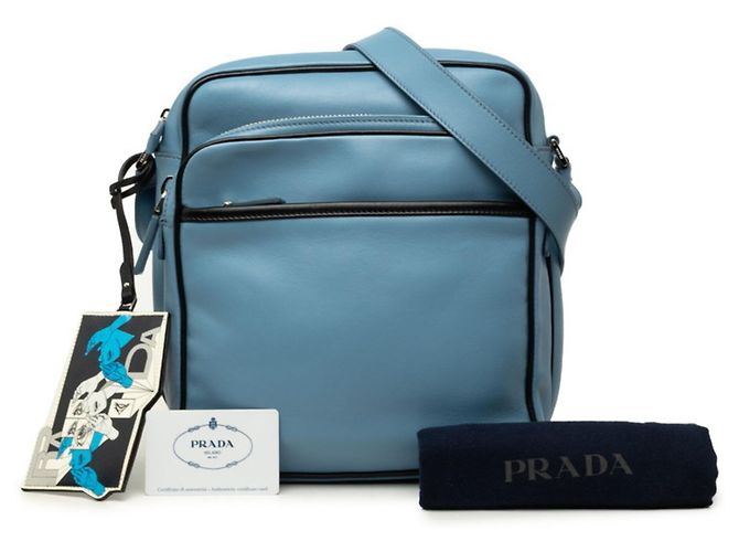 Borsa a tracolla Prada con placca logo triangolare Blu chiaro - vista 7
