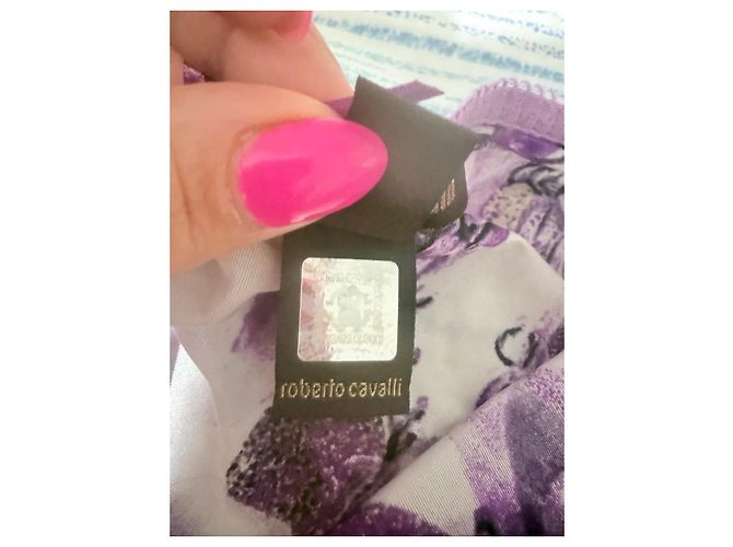 Top de seda Roberto Cavalli morado con estampado abstracto Blanco Dorado Púrpura - vista 10