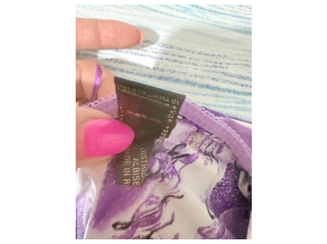 Top de seda Roberto Cavalli morado con estampado abstracto Blanco Dorado Púrpura - vista 12