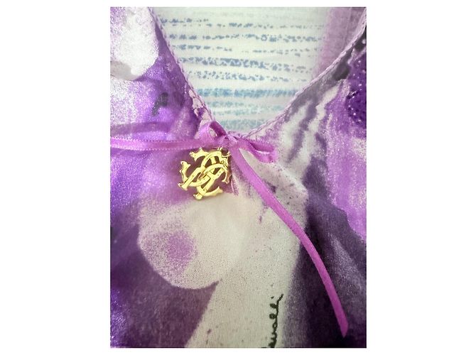 Top de seda Roberto Cavalli morado con estampado abstracto Blanco Dorado Púrpura - vista 2