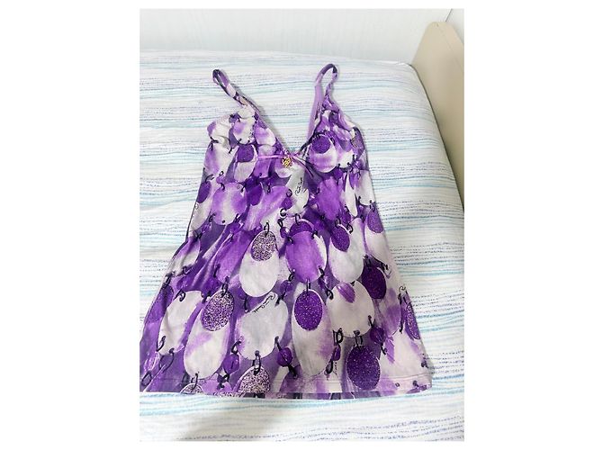 Top de seda Roberto Cavalli morado con estampado abstracto Blanco Dorado Púrpura - vista 4