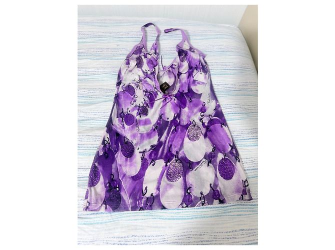 Top de seda Roberto Cavalli morado con estampado abstracto Blanco Dorado Púrpura - vista 5