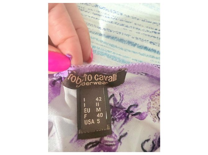 Top de seda Roberto Cavalli morado con estampado abstracto Blanco Dorado Púrpura - vista 7