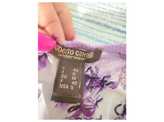 Top de seda Roberto Cavalli morado con estampado abstracto Blanco Dorado Púrpura - vista 8