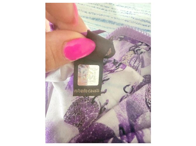 Top de seda Roberto Cavalli morado con estampado abstracto Blanco Dorado Púrpura - vista 9