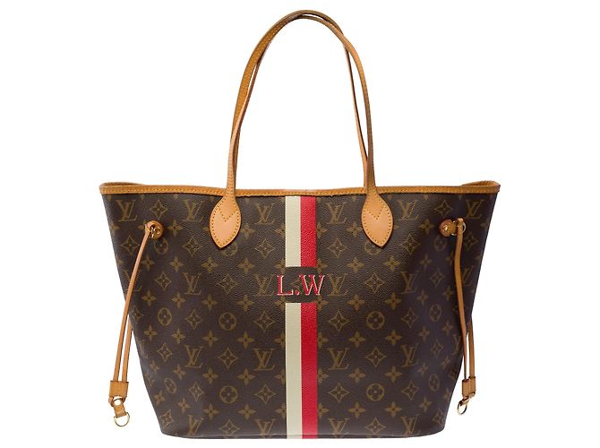 Borsa LOUIS VUITTON Neverfull in Tela Marrone - 103888 - vista 3