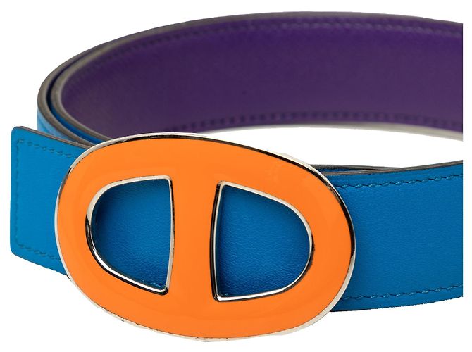 Cintura reversibile Hermès Chain de Ancre in Swift ed Epsom Viola Porpora - vista 6