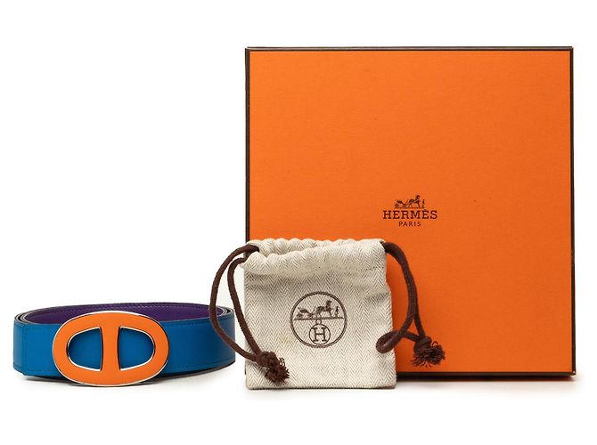 Cintura reversibile Hermès Chain de Ancre in Swift ed Epsom Viola Porpora - vista 7